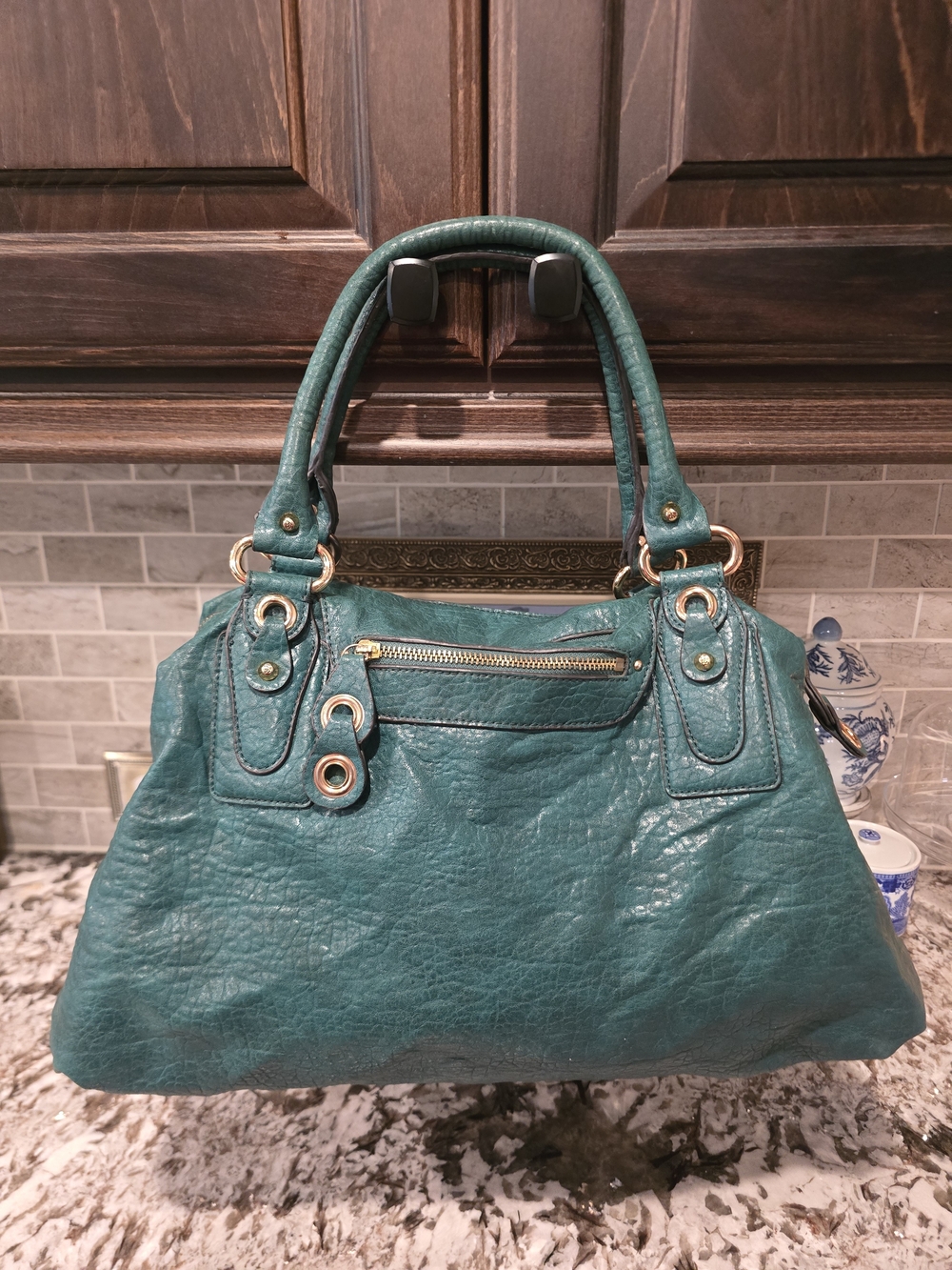 Jessica Simpson Teal Satchel with Gold Hardware - Picture 2 of 7